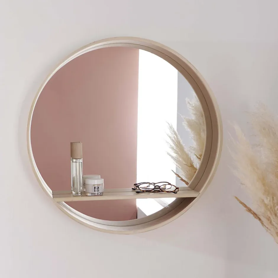 Mob-In Miroir rond en chêne avec étagère 60 cm OBLO