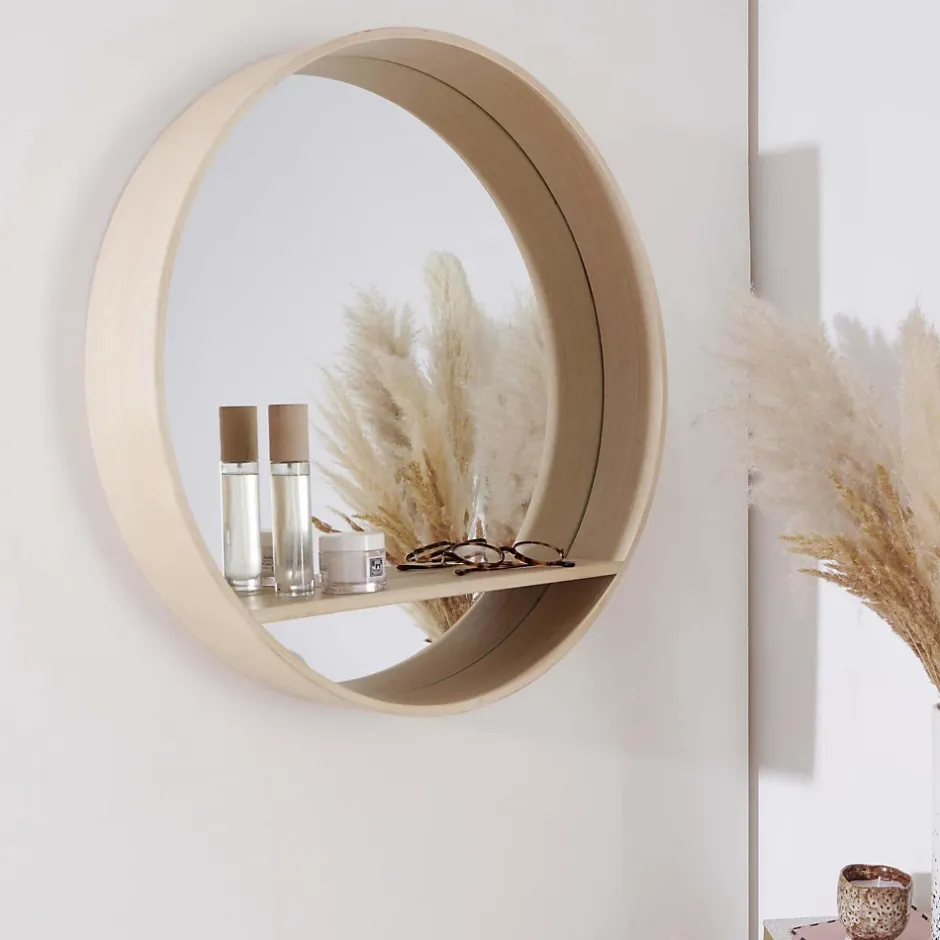 Mob-In Miroir rond en chêne avec étagère 60 cm OBLO