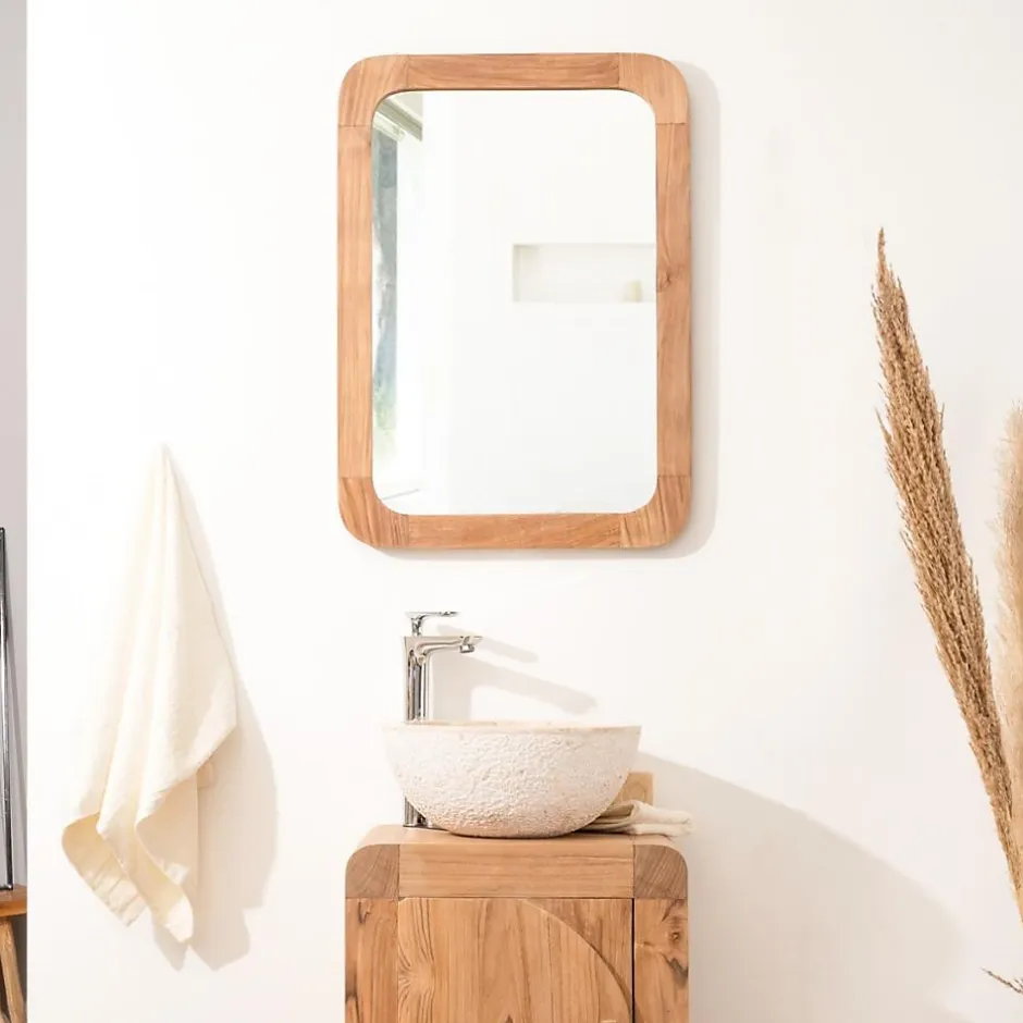 Wanda Collection Miroir rétro en teck massif 70 cm x 50cm