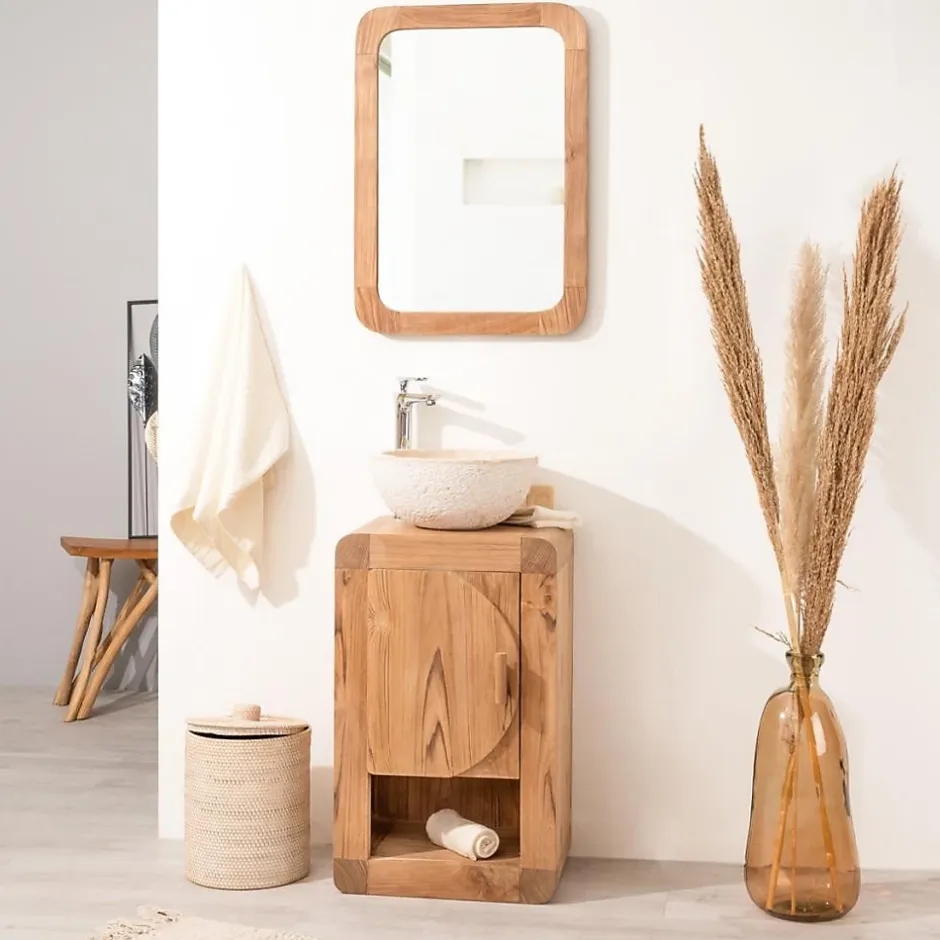 Wanda Collection Miroir rétro en teck massif 70 cm x 50cm