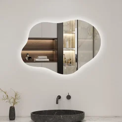 AICA Sanitaire Miroir salle de bain asymétrique 80 x 55 cm LED Éclairage réglable en 3 couleurs + anti-buée + fonction mémoire