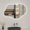 AICA Sanitaire Miroir salle de bain asymétrique 100 x 66 cm LED Éclairage réglable en 3 couleurs + anti-buée + fonction mémoire* Miroir Lumineux