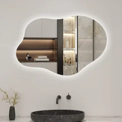 AICA Sanitaire Miroir salle de bain asymétrique 100 x 66 cm LED Éclairage réglable en 3 couleurs + anti-buée + fonction mémoire* Miroir Lumineux