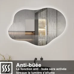 AICA Sanitaire Miroir salle de bain asymétrique 100 x 66 cm LED Éclairage réglable en 3 couleurs + anti-buée + fonction mémoire* Miroir Lumineux