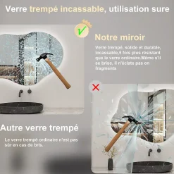 AICA Sanitaire Miroir salle de bain asymétrique 100 x 66 cm LED Éclairage réglable en 3 couleurs + anti-buée + fonction mémoire* Miroir Lumineux