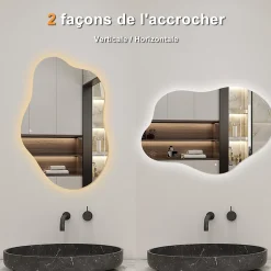 AICA Sanitaire Miroir salle de bain asymétrique 100 x 66 cm LED Éclairage réglable en 3 couleurs + anti-buée + fonction mémoire* Miroir Lumineux