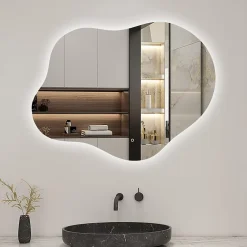 AICA Sanitaire Miroir salle de bain asymétrique 90 x 68 cm LED Éclairage réglable en 3 couleurs + anti-buée + fonction mémoire
