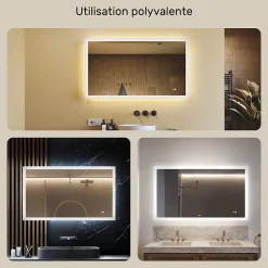 Artforma Miroir Salle de Bain avec Eclairage 120x70, Miroir LED avec Tactile et Fonction Anti-buée, Systeme Couleur DUAL LED