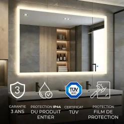 Artforma Miroir Salle de Bain avec Eclairage 120x70, Miroir LED avec Tactile et Fonction Anti-buée, Systeme Couleur DUAL LED
