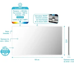 Aurlane Miroir salle de bain avec eclairage LED - 120x70cm - GO LED* Miroir Lumineux