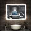 AICA Sanitaire Miroir salle de bain bluetooth + loupe + horloge + tricolore + anti-buée 80x60cm dimmable,mémoire,tactile,led,* Miroir Lumineux