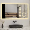 AICA Sanitaire Miroir salle de bain bluetooth + loupe + horloge + tricolore + anti-buée 80x60cm dimmable,mémoire,tactile,led,* Miroir Lumineux