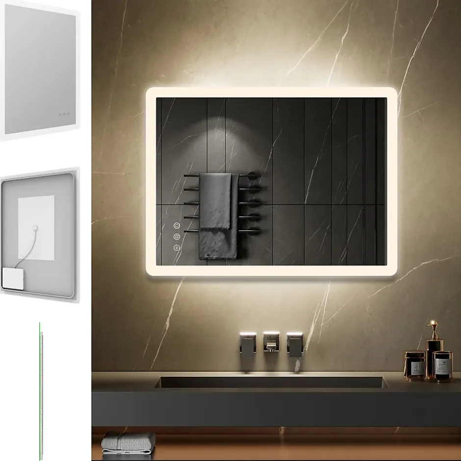 Saniverre Miroir salle de bain BOLEO 60 x 80 cm LED lumineux 2100 lms anti-buée + réglage intensité & couleur -* Miroir Lumineux