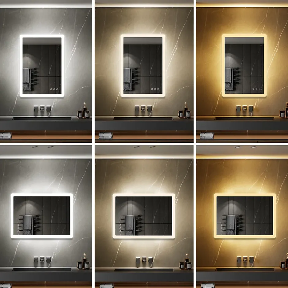Saniverre Miroir salle de bain BOLEO 60 x 80 cm LED lumineux 2100 lms anti-buée + réglage intensité & couleur -* Miroir Lumineux