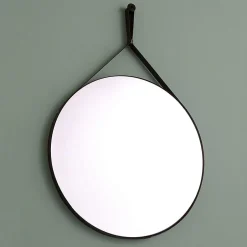 Kiamami Valentina Miroir Salle De Bain Design Avec Cadre En Cuir Noir Diamètre 60 Cm* Miroir Grossissant