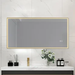 Luxury Bain Miroir salle de bain LED 110x60cm anti buée avec cadre doré LB-126080G