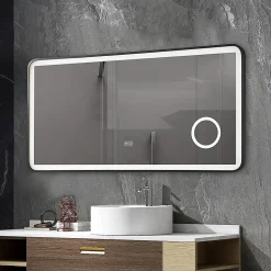 Luxury Bain Miroir salle de bain LED 110x60cm anti buée avec cadre en aluminium noir et loupe x3 LB-4685B* Miroir Lumineux