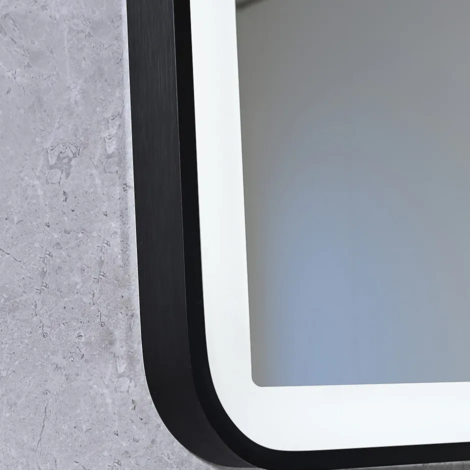 Luxury Bain Miroir salle de bain LED 110x60cm anti buée avec cadre en aluminium noir et loupe x3 LB-4685B* Miroir Lumineux