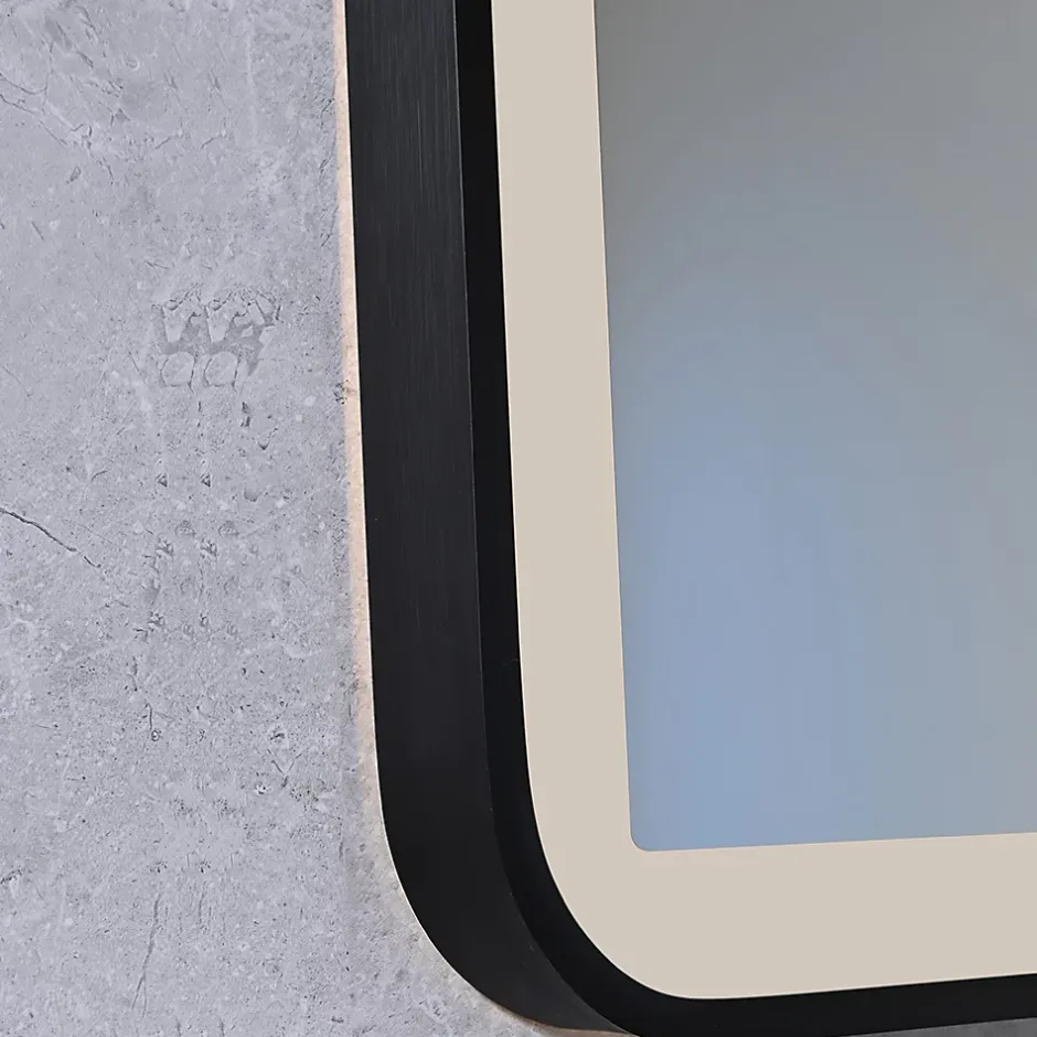 Luxury Bain Miroir salle de bain LED 110x60cm anti buée avec cadre en aluminium noir et loupe x3 LB-4685B* Miroir Lumineux
