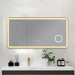 Luxury Bain Miroir salle de bain LED 90x60cm anti buée avec cadre en aluminium doré et loupe x3 LB-4685G* Miroir Lumineux