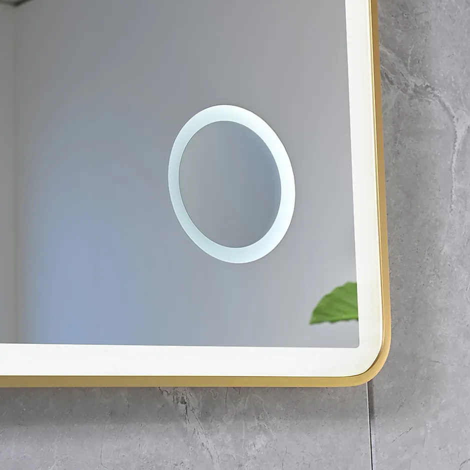 Luxury Bain Miroir salle de bain LED 90x60cm anti buée avec cadre en aluminium doré et loupe x3 LB-4685G* Miroir Lumineux