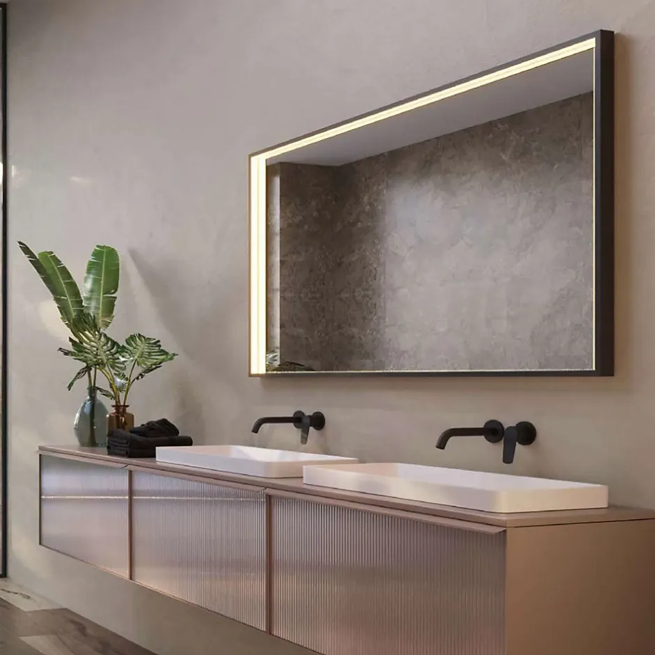 Ledimex Miroir Salle de Bain LED Réglable 80x120cm - Noir Mat - Anti-Buée & Détecteur de Mouvement - ABILITY* Miroir Lumineux