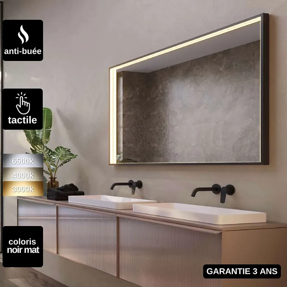 Ledimex Miroir Salle de Bain LED Réglable 80x120cm - Noir Mat - Anti-Buée & Détecteur de Mouvement - ABILITY* Miroir Lumineux