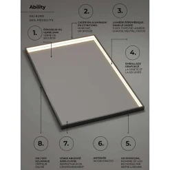 Ledimex Miroir Salle de Bain LED Réglable 80x120cm - Noir Mat - Anti-Buée & Détecteur de Mouvement - ABILITY* Miroir Lumineux