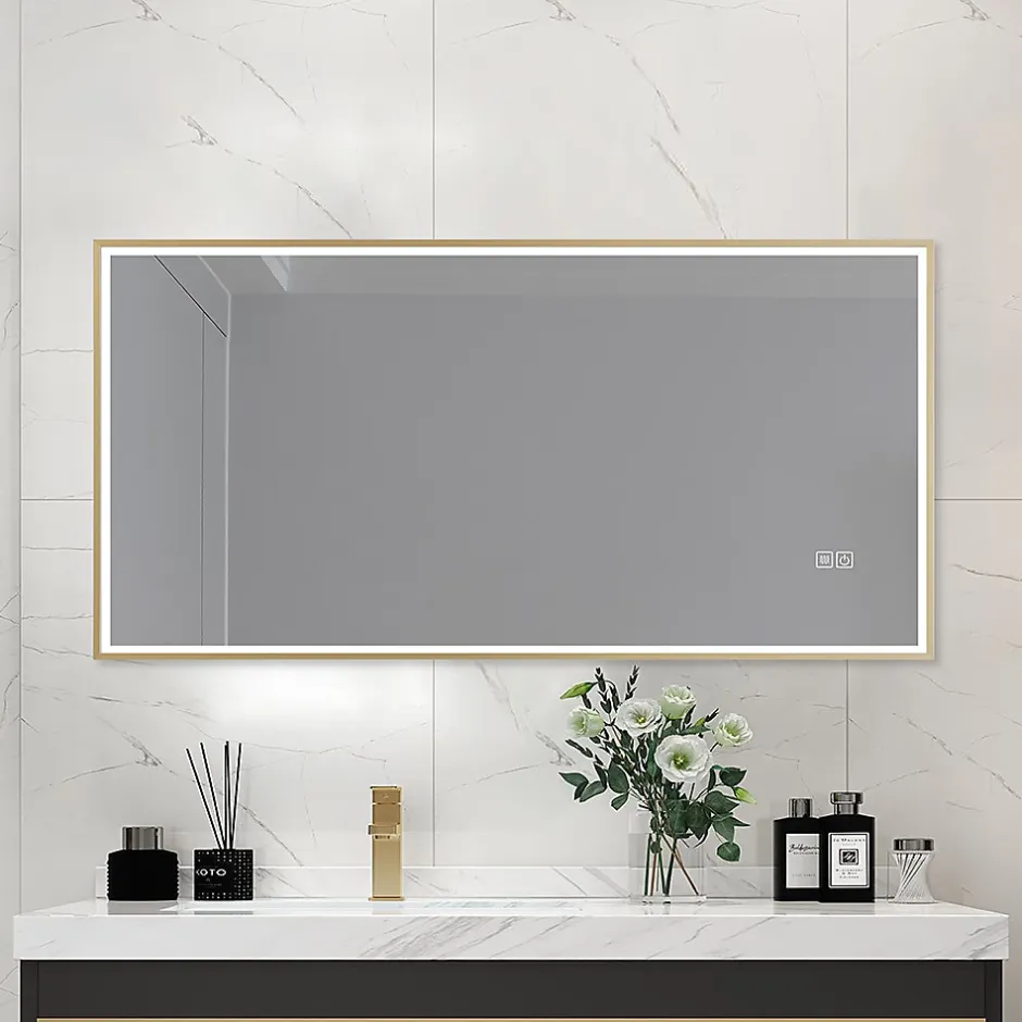 Luxury Bain Miroir salle de bain LED 90x60cm anti buée avec cadre doré LB-126080G* Miroir Lumineux