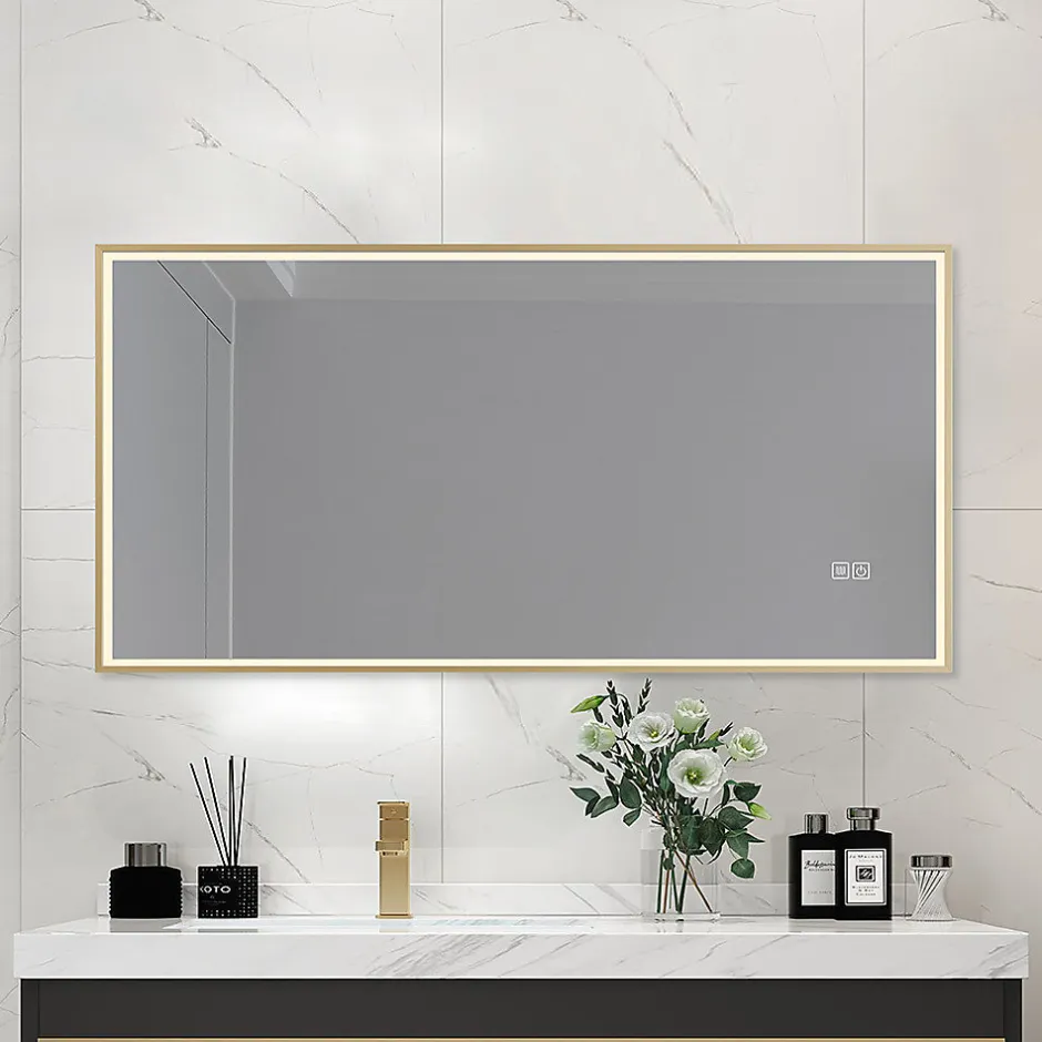 Luxury Bain Miroir salle de bain LED 90x60cm anti buée avec cadre doré LB-126080G* Miroir Lumineux