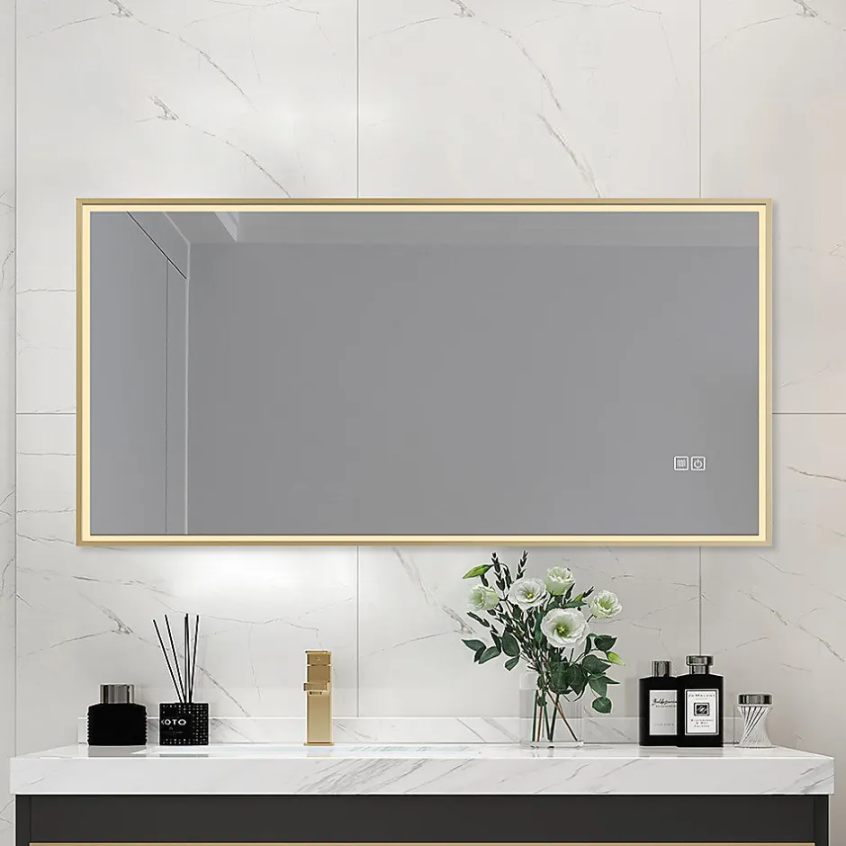 Luxury Bain Miroir salle de bain LED 90x60cm anti buée avec cadre doré LB-126080G* Miroir Lumineux
