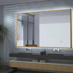 Ledimex Miroir Salle de Bain LED Réglable 120x80cm - Or Brossé - Commandes Tactiles & Anti-Buée - CALIFORNIA* Miroir Lumineux