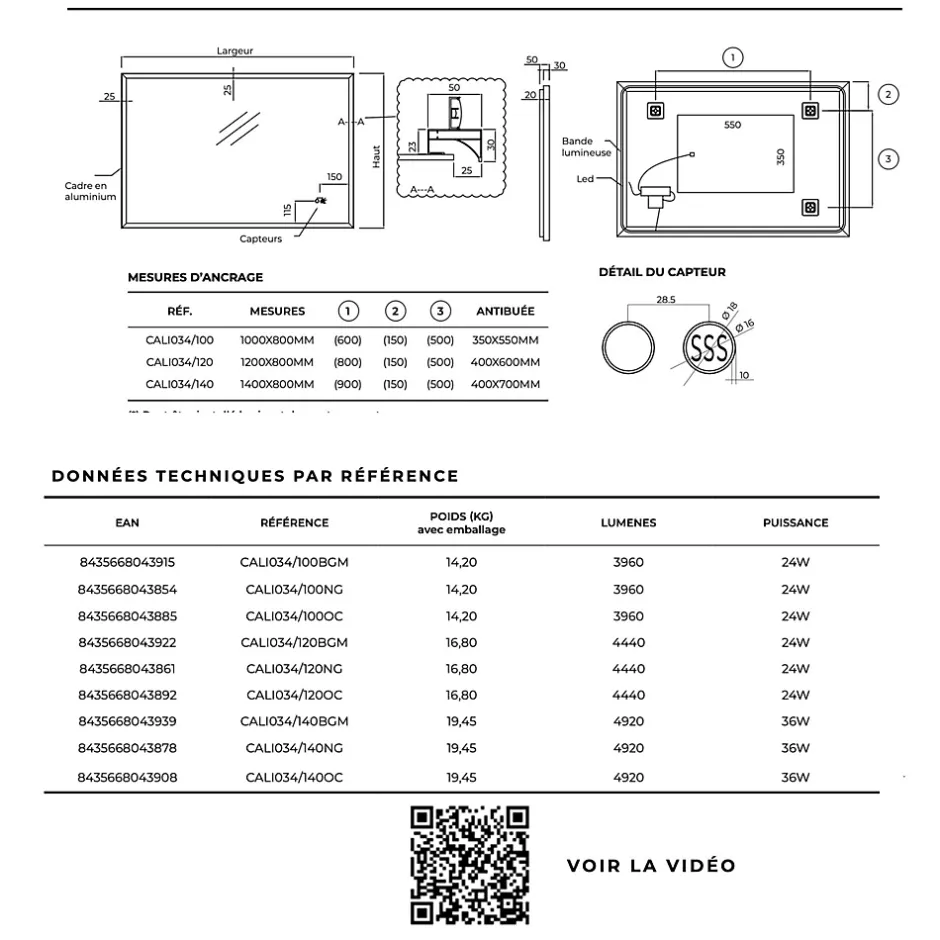 Ledimex Miroir Salle de Bain LED Réglable 120x80cm - Or Brossé - Commandes Tactiles & Anti-Buée - CALIFORNIA* Miroir Lumineux