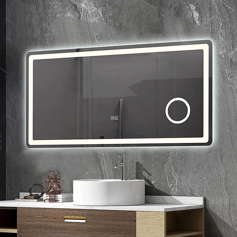 Luxury Bain Miroir salle de bain LED 90x60cm anti buée avec LED 3 couleurs et loupe x3 LB-3612* Miroir Lumineux