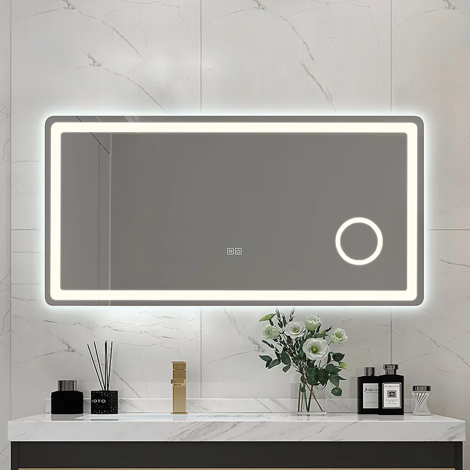 Luxury Bain Miroir salle de bain LED 90x60cm anti buée avec LED 3 couleurs et loupe x3 LB-3612* Miroir Lumineux