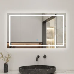 AICA Sanitaire Miroir salle de bain led anti-buée, avec éclairage LED 100 x 70cm réversible, IP44 commande par effleurement,* Miroir Lumineux