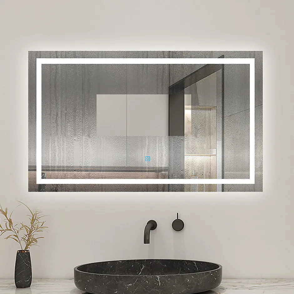AICA Sanitaire Miroir salle de bain led anti-buée, avec éclairage LED 100 x 70cm réversible, IP44 commande par effleurement,* Miroir Lumineux
