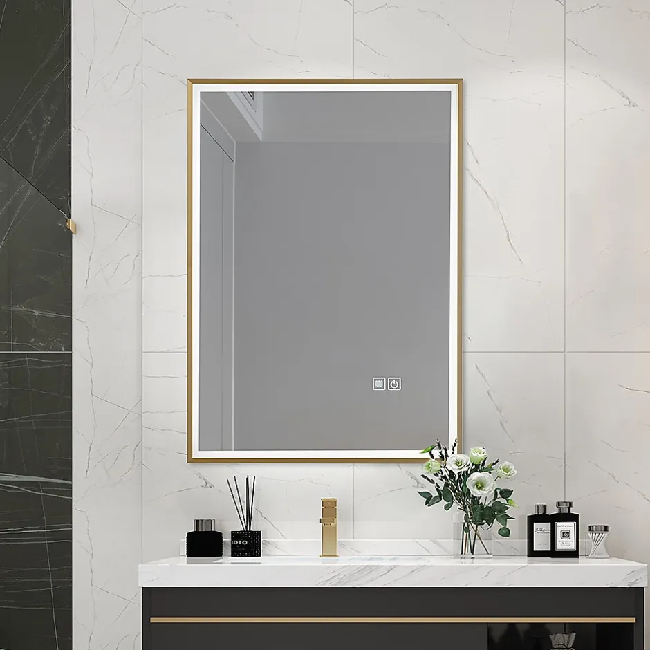 Luxury Bain Miroir salle de bain LED 60x80cm anti buée avec cadre doré LB-126080G* Miroir Lumineux