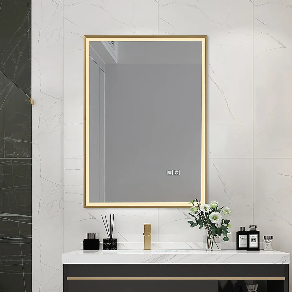 Luxury Bain Miroir salle de bain LED 60x80cm anti buée avec cadre doré LB-126080G* Miroir Lumineux