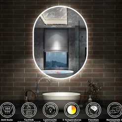 AICA Sanitaire Miroir salle de bain LED 60x80cm tricolore + anti-buée + dimmable + mémoire,