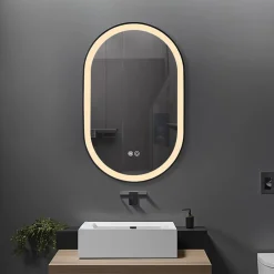 Luxury Bain Miroir salle de bain LED ovale 50x80cm anti buée avec cadre en aluminium noir- LuxuryBain