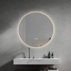 Luxury Bain Miroir salle de bain LED rond 80cm anti buée avec cadre doré LB-4647GA