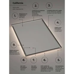 Ledimex Miroir Salle de Bain LED Réglable 120x80cm - Noir Mat - Commandes Tactiles & Anti-Buée - CALIFORNIA