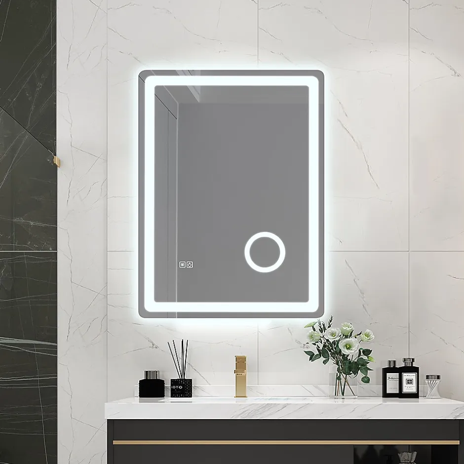 Luxury Bain Miroir salle de bain LED 60x80cm anti buée avec LED 3 couleurs et loupe x3 LB-3612