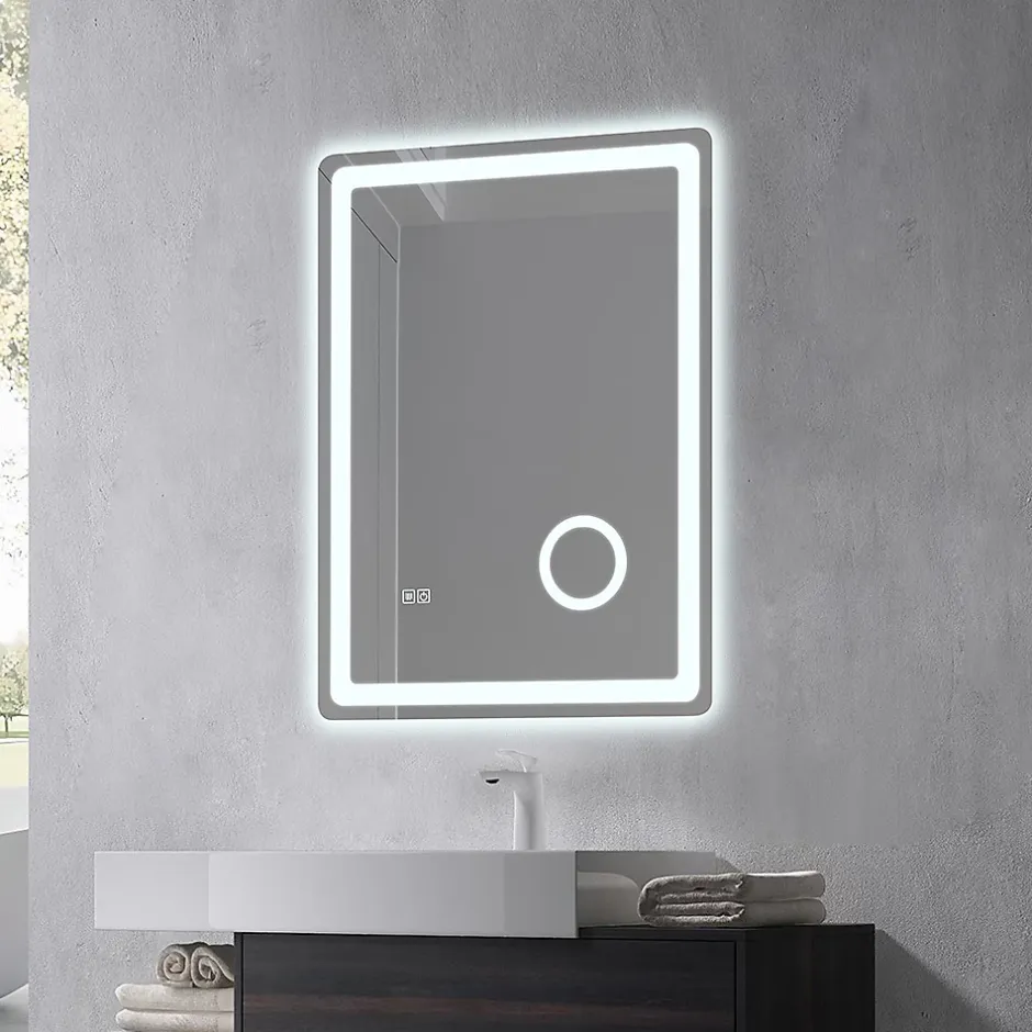 Luxury Bain Miroir salle de bain LED 60x80cm anti buée avec LED 3 couleurs et loupe x3 LB-3612