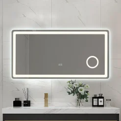 Luxury Bain Miroir salle de bain LED 120x60cm anti buée avec LED 3 couleurs et loupe x3 LB-3612* Miroir Lumineux