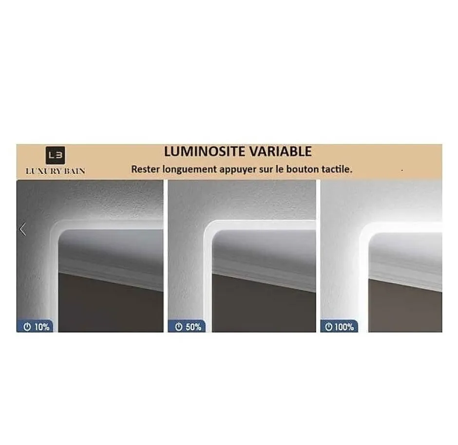 Luxury Bain Miroir salle de bain LED 60x80cm anti buée avec cadre en aluminium noir et loupe grossissante x3 LuxuryBain