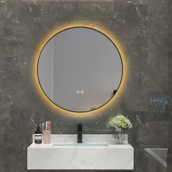 Luxury Bain Miroir salle de bain LED rond 80cm anti buée avec cadre noir LB-4647BA