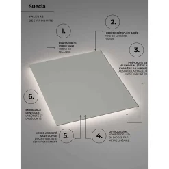 Ledimex Miroir Salle de Bain LED Rétro-Éclairé (6500K) - 80x80cm - Verre Sécurité 5mm - SUECIA