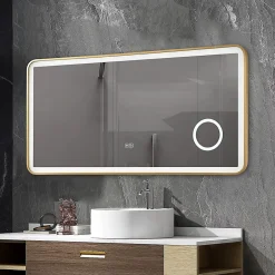 Luxury Bain Miroir salle de bain LED 110x60cm anti buée avec cadre en aluminium doré et loupe x3 LB-4685G
